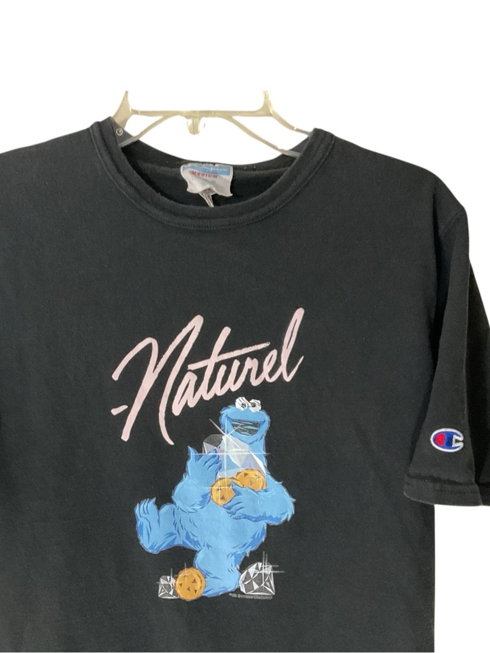 Champion Cookie Monster “Naturel” Graphic T-Shirt Black Men’s M Sesame Street - Picture 3 of 6